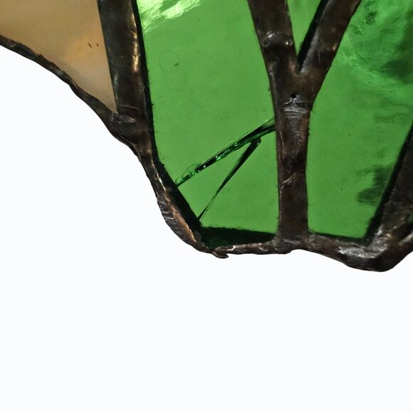 Vtg Stained Glass Cattails Tabletop Fan Lamp on Brass Base Tested Working FLAW - Picture 5 of 7